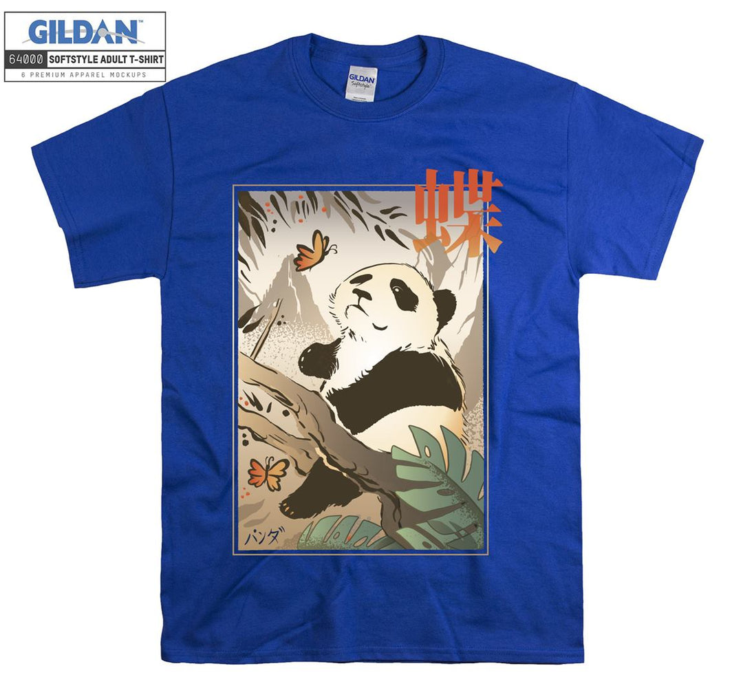 Sweet Panda Lying On Tree And Try Catch Butterfly T-shirt