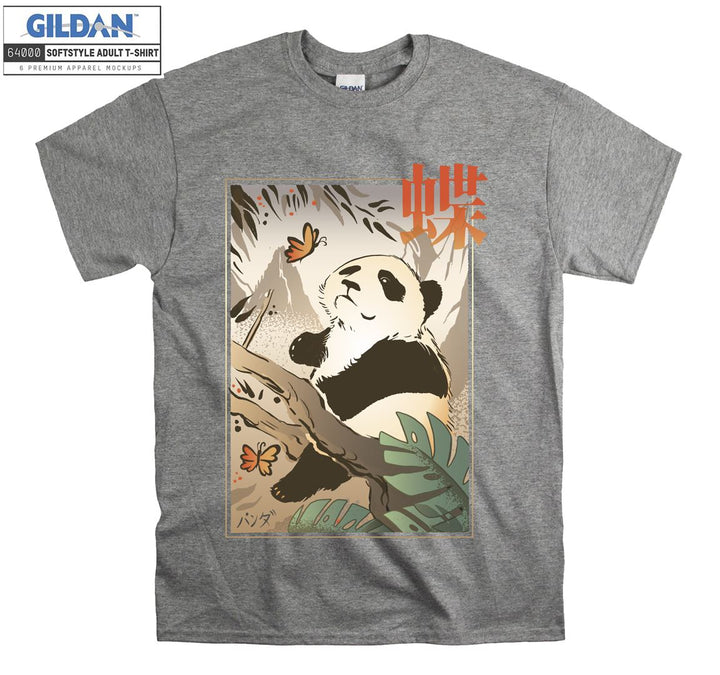 Sweet Panda Lying On Tree And Try Catch Butterfly T-shirt