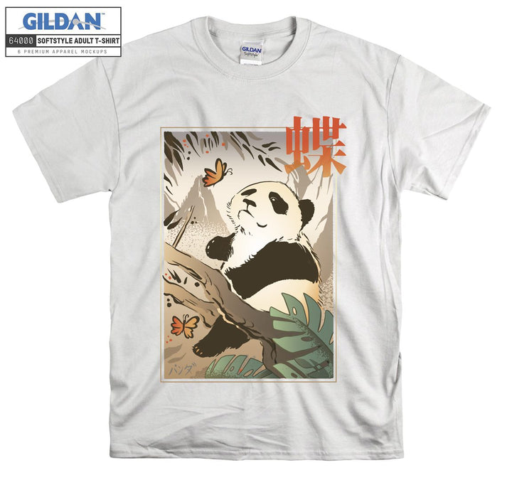 Sweet Panda Lying On Tree And Try Catch Butterfly T-shirt