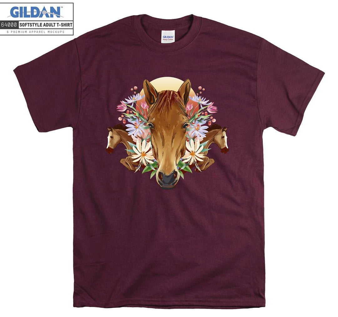 3 Brown Horses and Flowers T-shirt