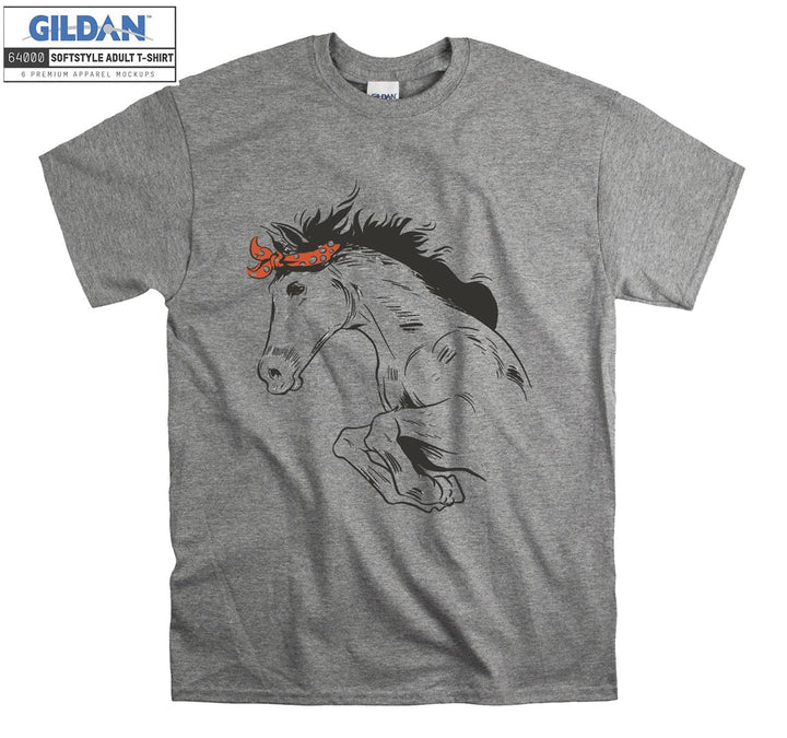 Red Head Band Black Horse Jumping  T-shirt