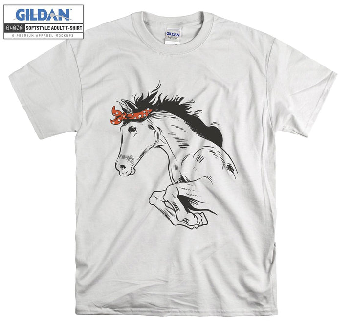 Red Head Band Black Horse Jumping  T-shirt