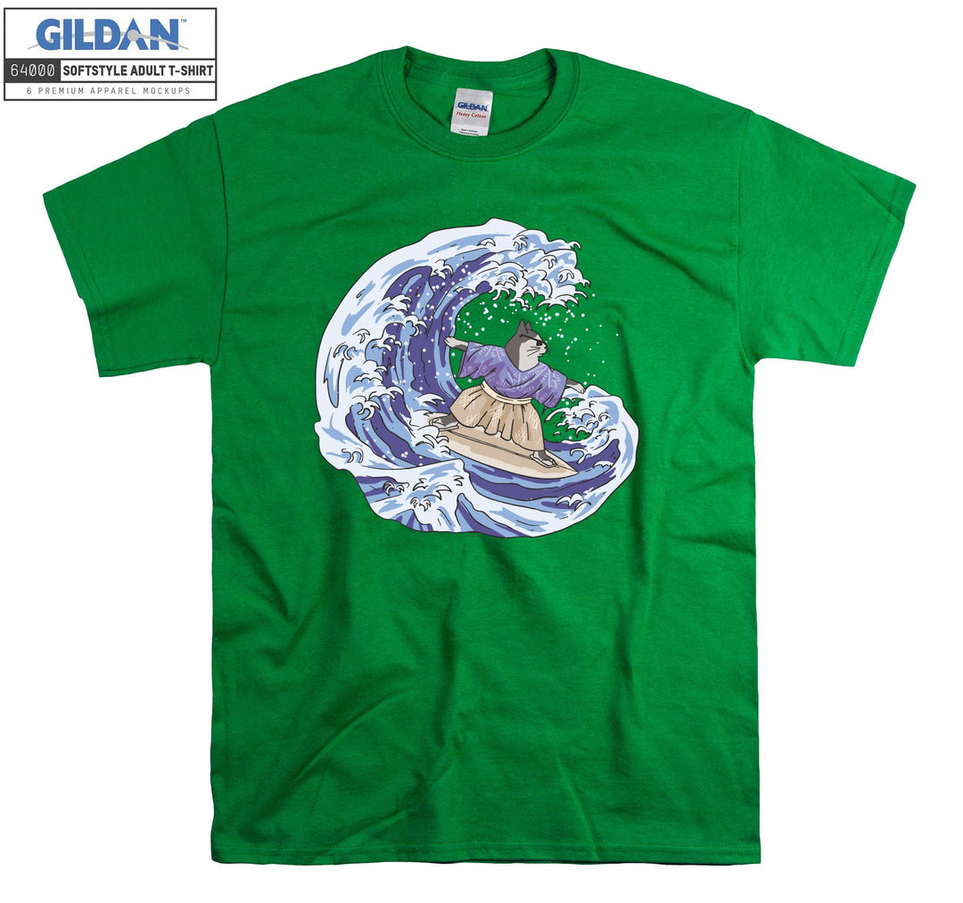 Surfing Kimono Cat T-shirt