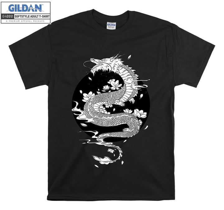 White Dragon Flying Japan Theme T-shirt