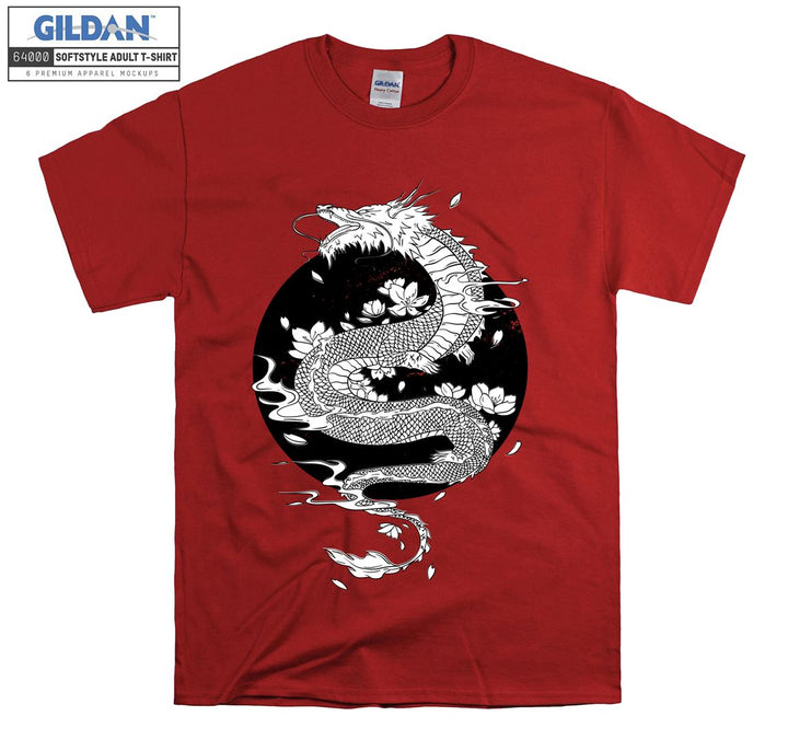 White Dragon Flying Japan Theme T-shirt