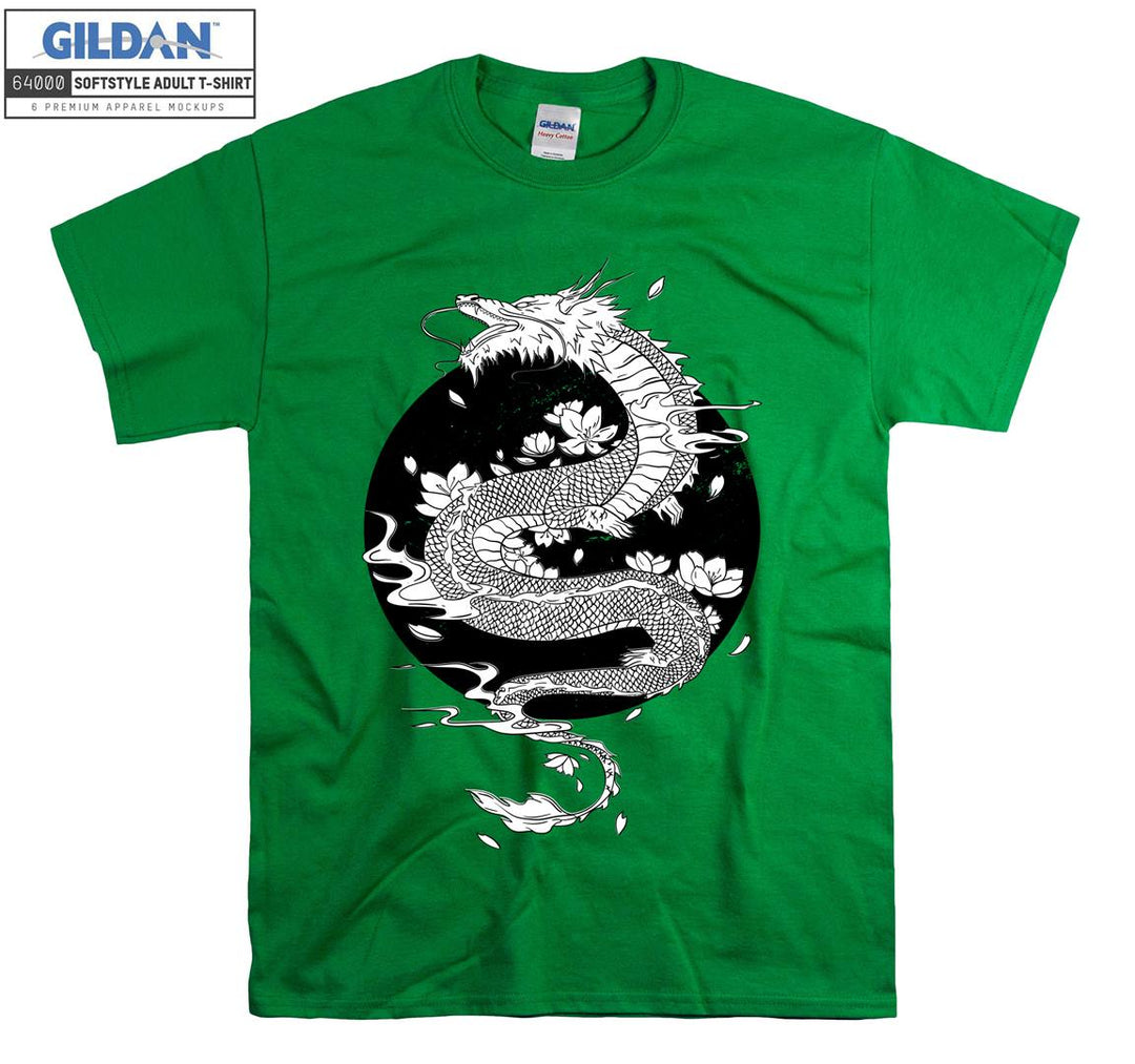 White Dragon Flying Japan Theme T-shirt