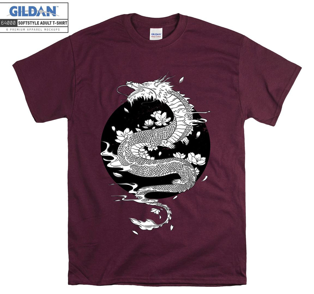 White Dragon Flying Japan Theme T-shirt