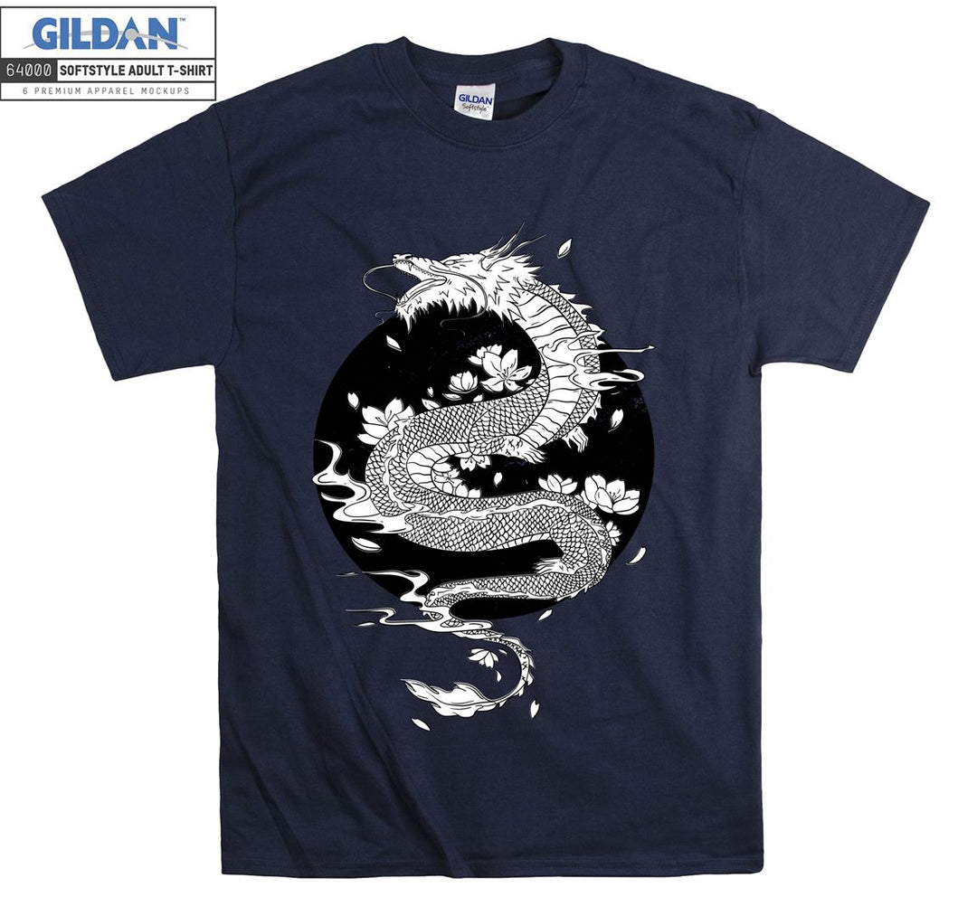 White Dragon Flying Japan Theme T-shirt