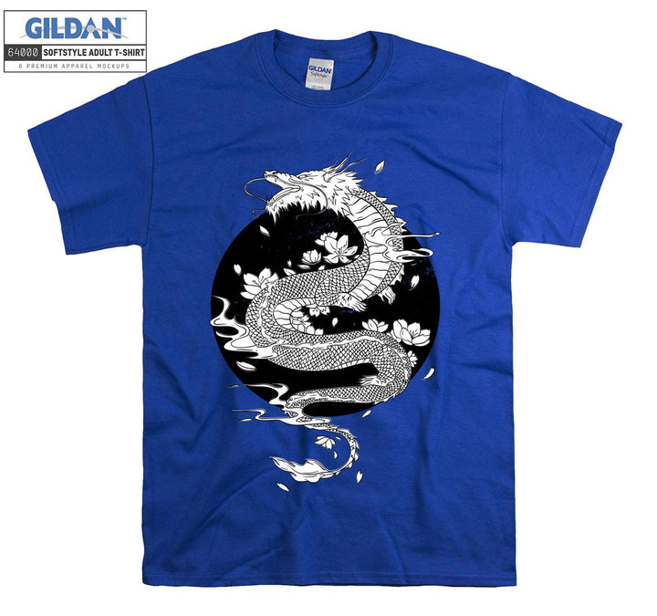 White Dragon Flying Japan Theme T-shirt