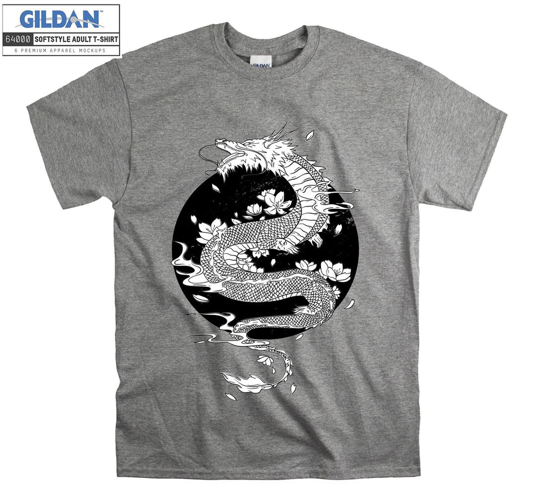 White Dragon Flying Japan Theme T-shirt