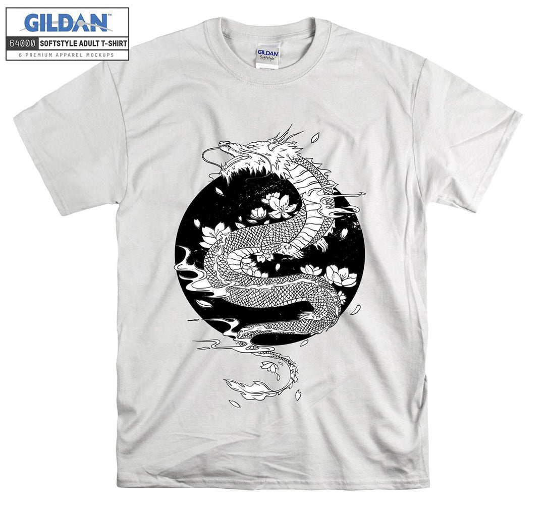 White Dragon Flying Japan Theme T-shirt