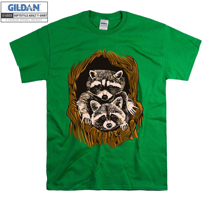 Two Raccoons Hiding In A Tree T-shirt