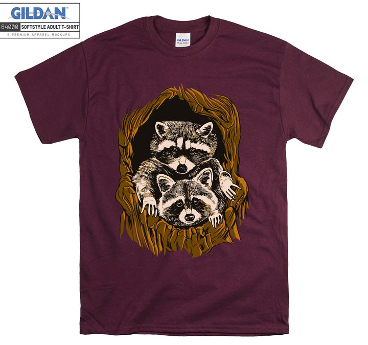 Two Raccoons Hiding In A Tree T-shirt