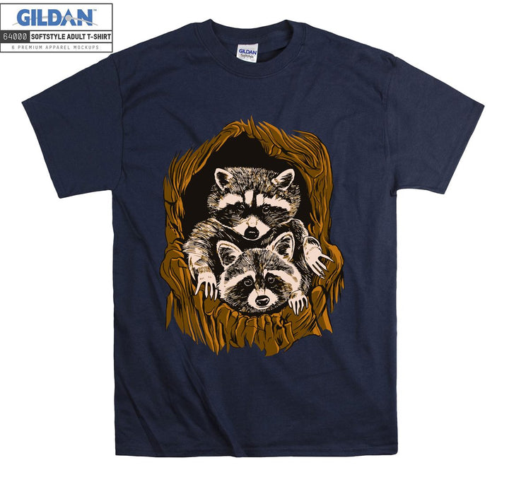 Two Raccoons Hiding In A Tree T-shirt