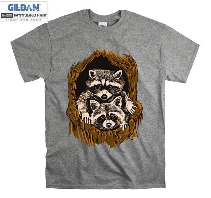 Two Raccoons Hiding In A Tree T-shirt