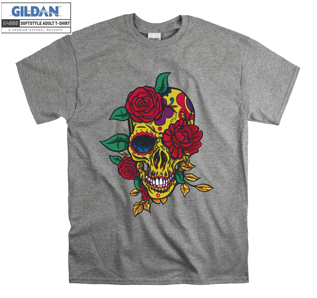 Golden skull figure with roses  T-shirt