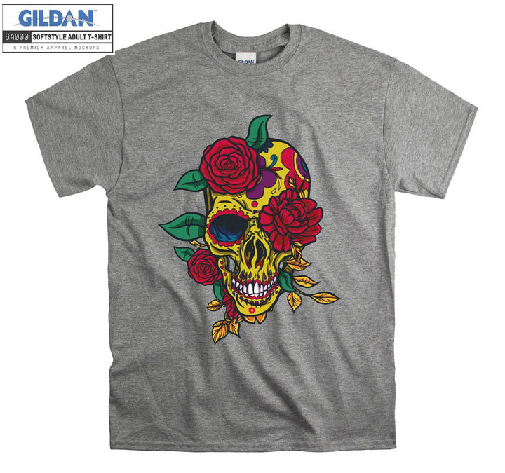 Golden skull figure with roses  T-shirt