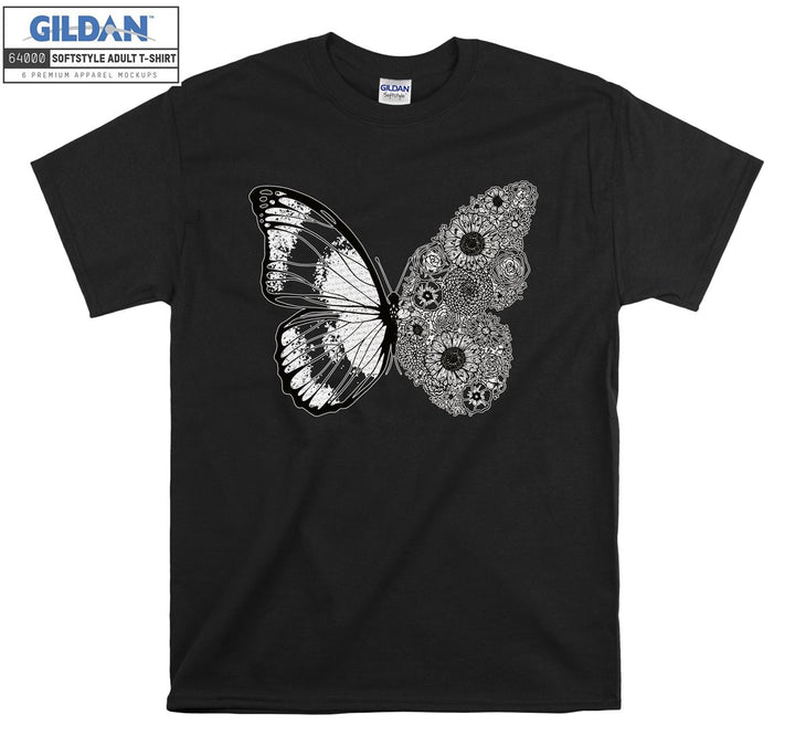 Butterfly And Flowers Black Theme T-shirt