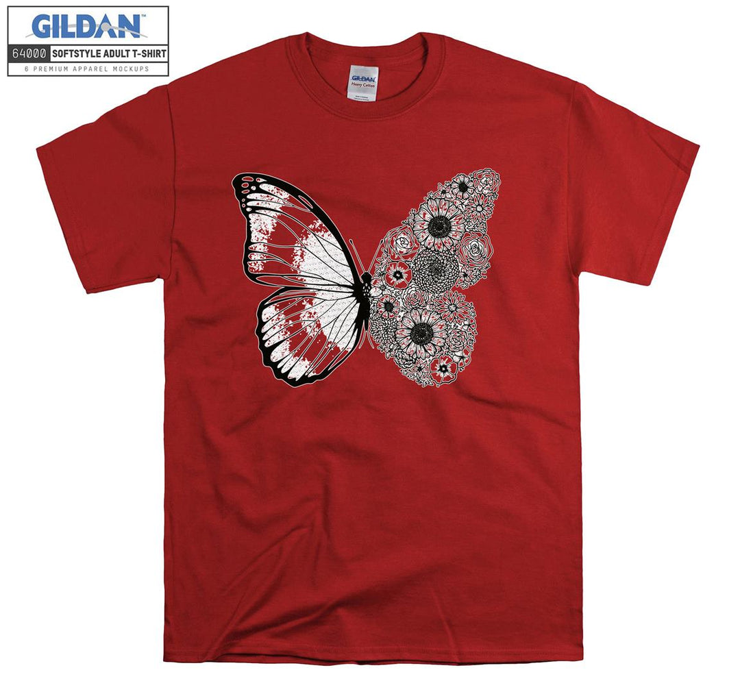 Butterfly And Flowers Black Theme T-shirt