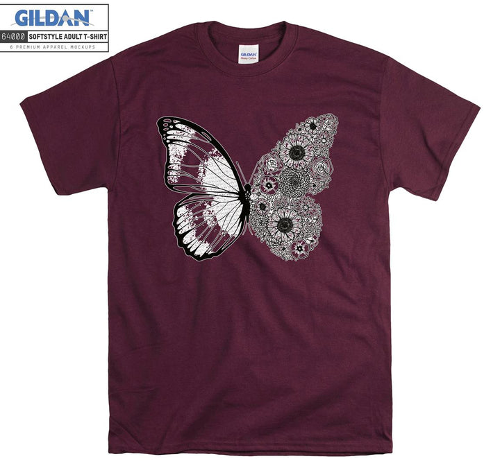 Butterfly And Flowers Black Theme T-shirt