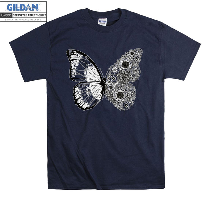 Butterfly And Flowers Black Theme T-shirt