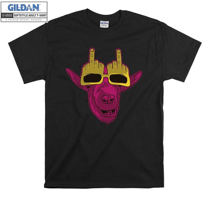 Smiling Goat Wearing Middle Finger Goggles T-shirt