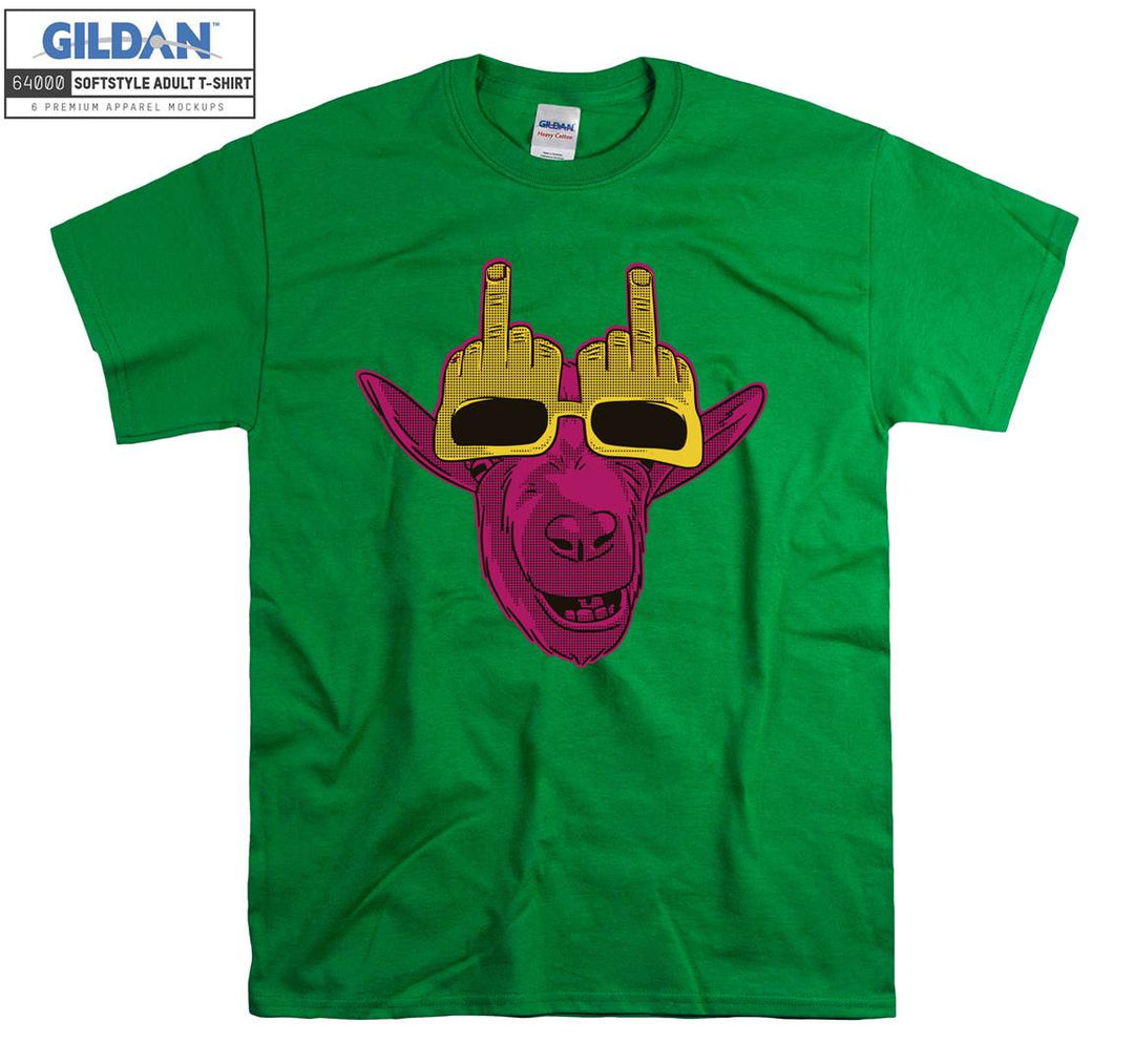 Smiling Goat Wearing Middle Finger Goggles T-shirt