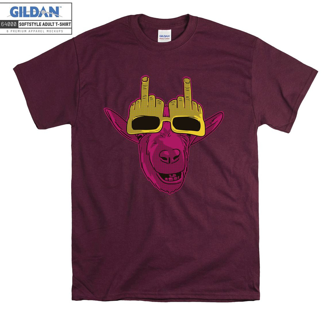 Smiling Goat Wearing Middle Finger Goggles T-shirt