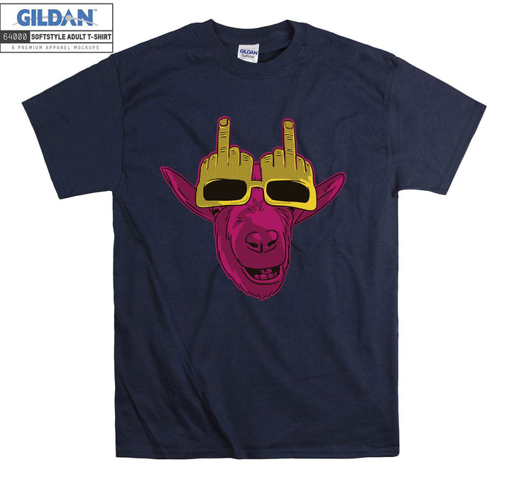 Smiling Goat Wearing Middle Finger Goggles T-shirt