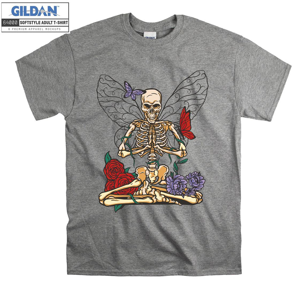 Skeleton do yoga with roses T-shirt