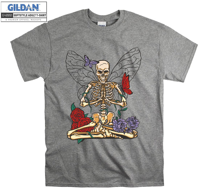Skeleton do yoga with roses T-shirt