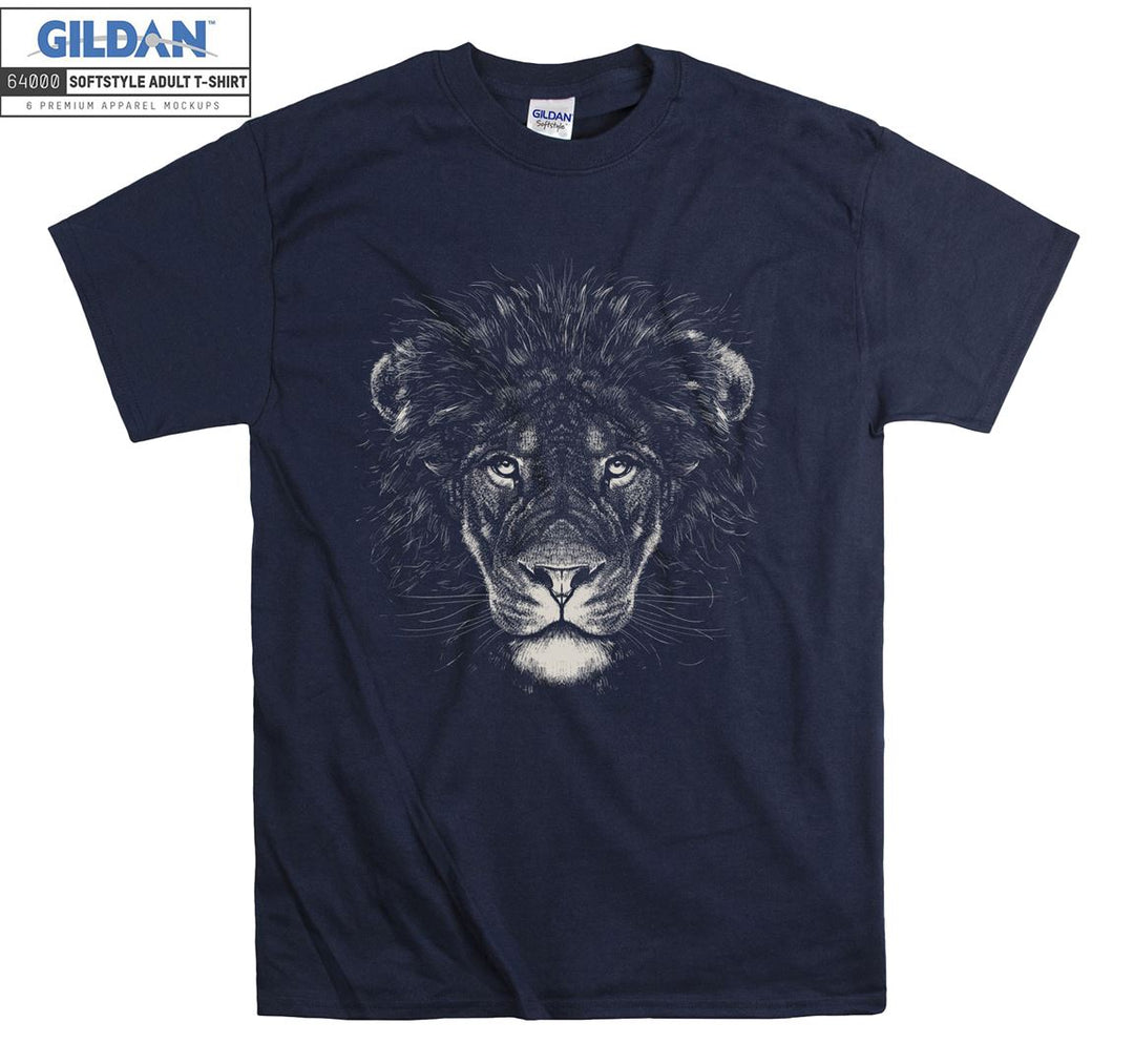 Serious Lion Looking Ahead Black Theme T-shirt