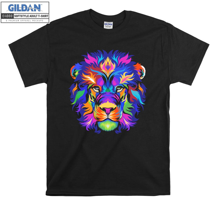 Colorful Patterned Lion Looking Ahead Seriously T-shirt