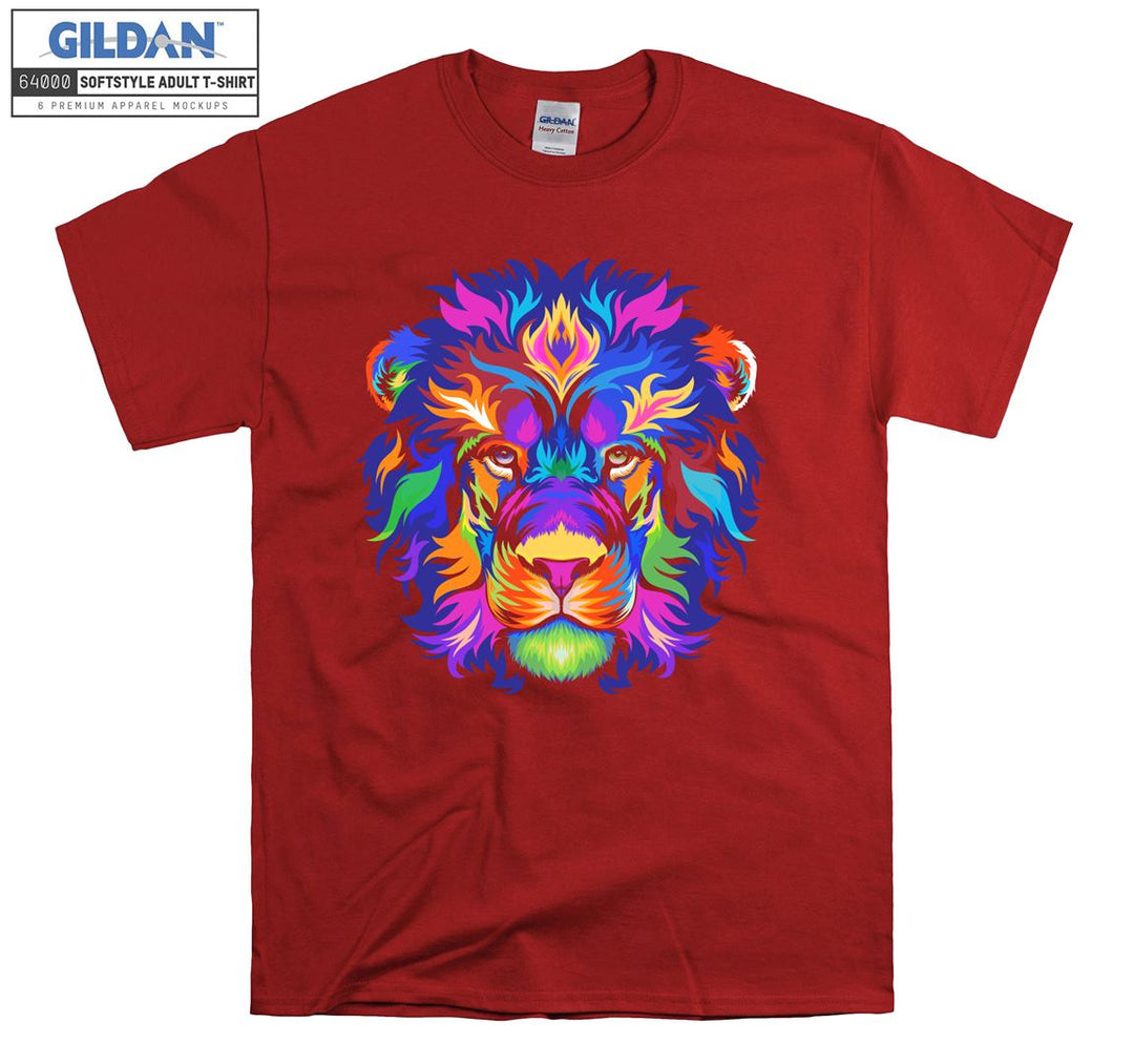 Colorful Patterned Lion Looking Ahead Seriously T-shirt