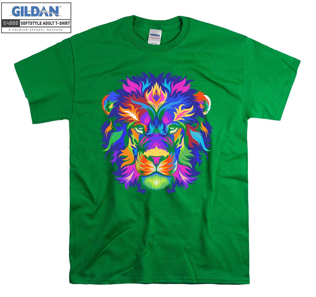 Colorful Patterned Lion Looking Ahead Seriously T-shirt