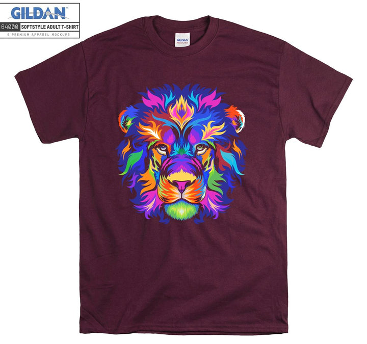 Colorful Patterned Lion Looking Ahead Seriously T-shirt