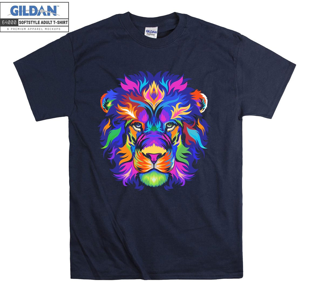 Colorful Patterned Lion Looking Ahead Seriously T-shirt