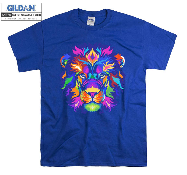 Colorful Patterned Lion Looking Ahead Seriously T-shirt