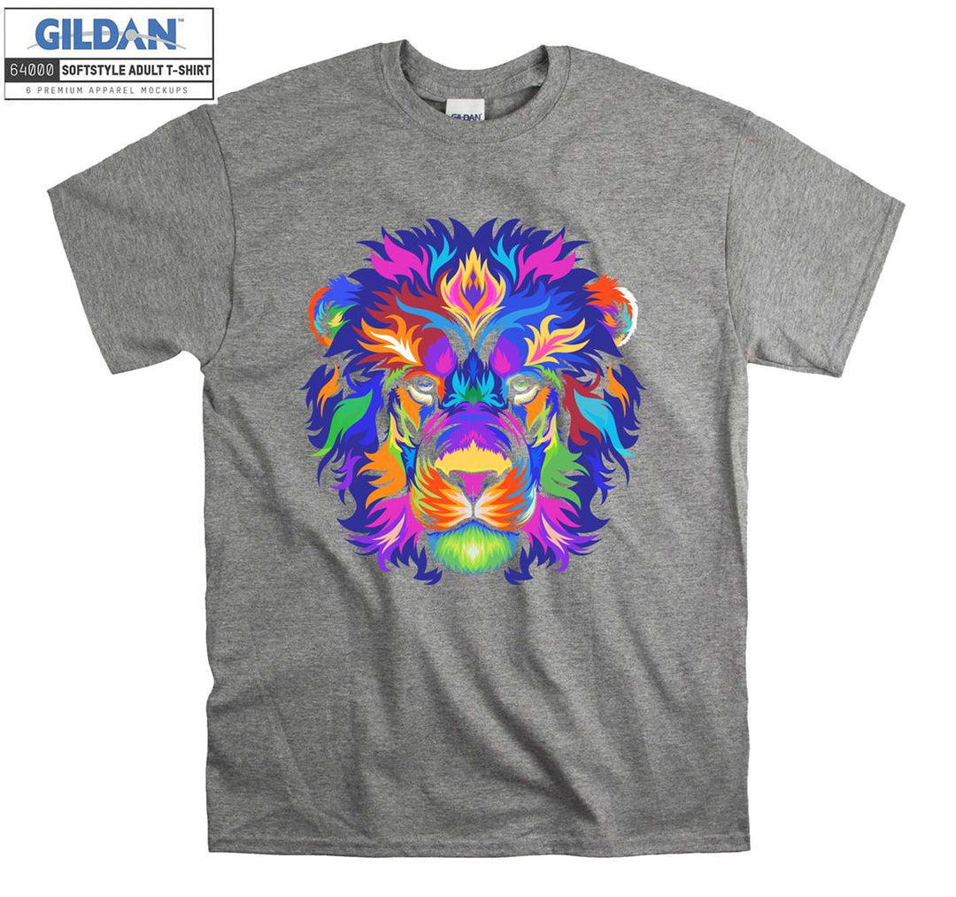 Colorful Patterned Lion Looking Ahead Seriously T-shirt