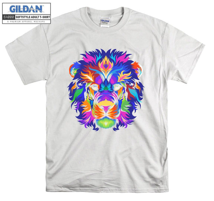 Colorful Patterned Lion Looking Ahead Seriously T-shirt