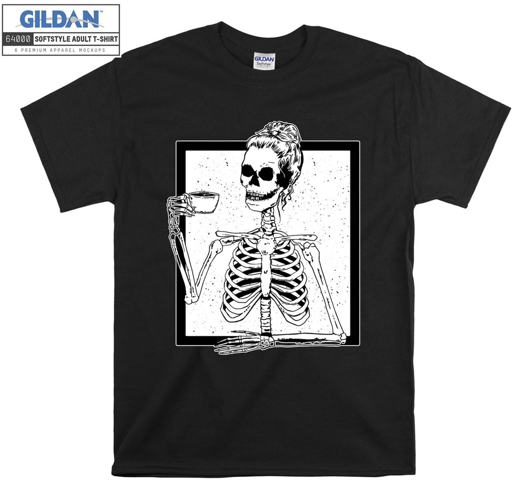 Skeleton girl drink coffee T-shirt