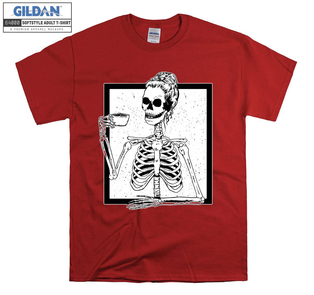 Skeleton girl drink coffee T-shirt