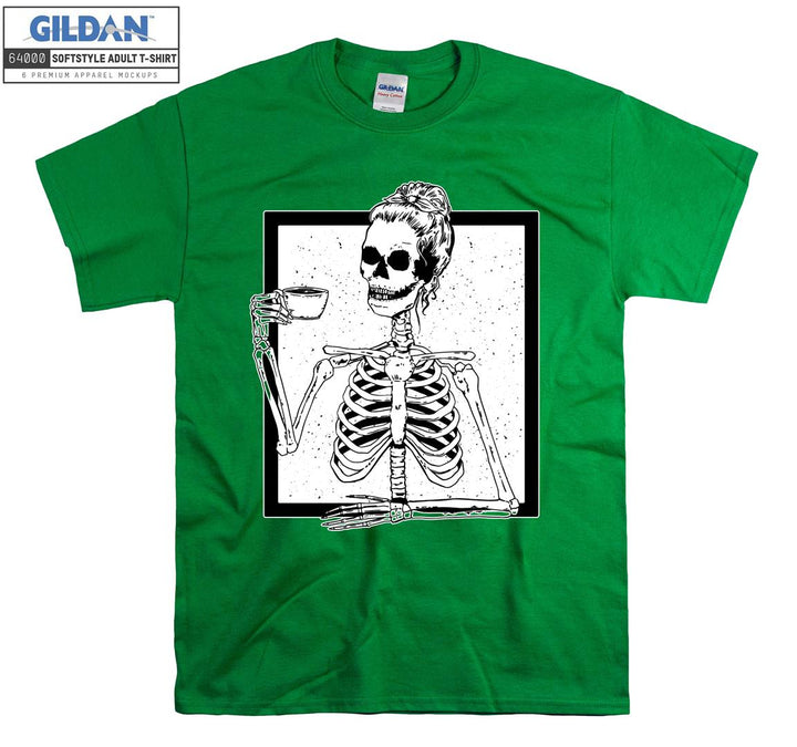 Skeleton girl drink coffee T-shirt