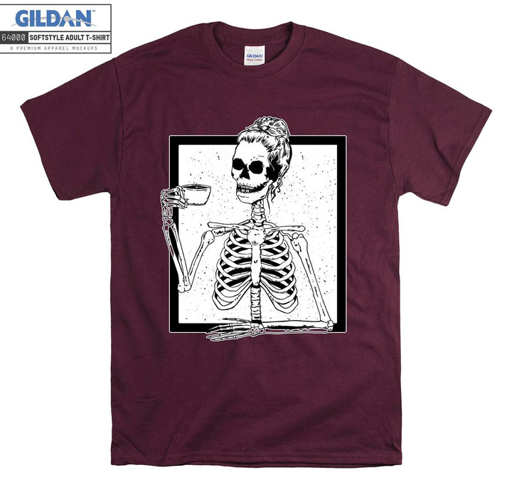 Skeleton girl drink coffee T-shirt