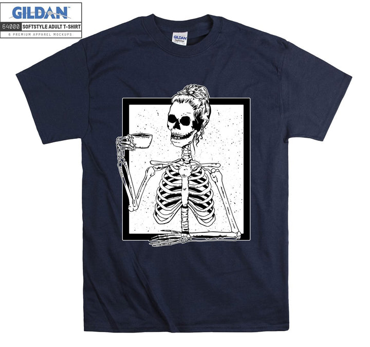 Skeleton girl drink coffee T-shirt