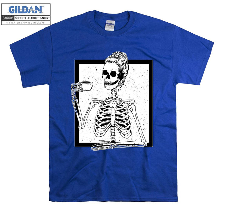 Skeleton girl drink coffee T-shirt