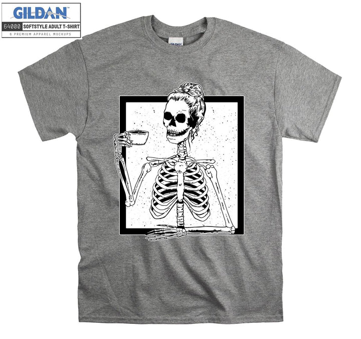 Skeleton girl drink coffee T-shirt