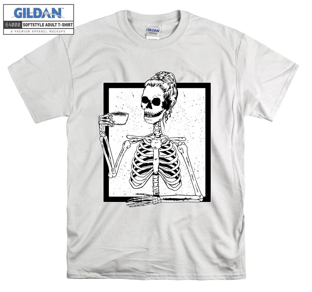 Skeleton girl drink coffee T-shirt