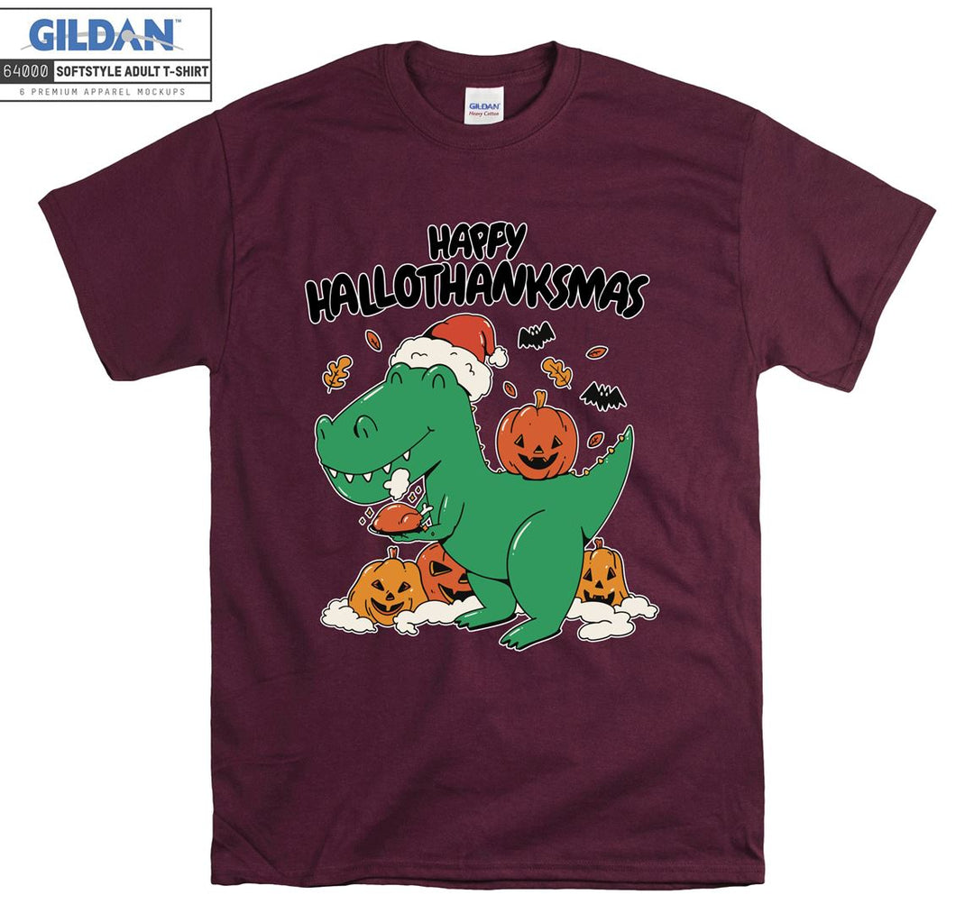 Christmas Green Dinosaur Happy Hallothanksmas T-shirt