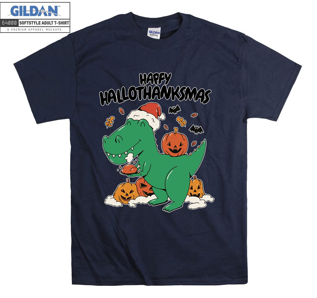 Christmas Green Dinosaur Happy Hallothanksmas T-shirt